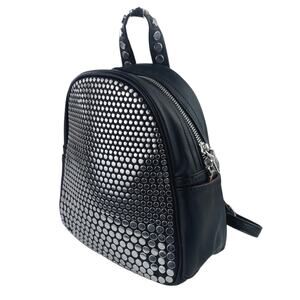 Steve Madden Women's Black Silver Studded Zip Leather Adjustable Mini Backpack
